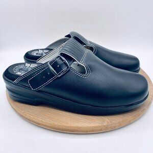 Swedish Clogs Womens 11 42 Black Leather Comfort Mules Wooden Cottage
